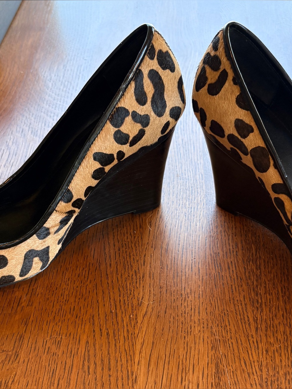 Calvin Klein Leopard-Print Wedge Pumps in Tan and Black